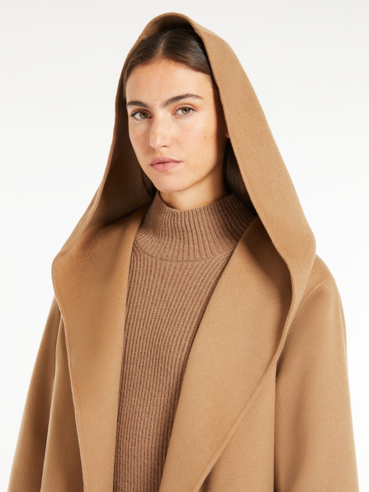 Wool hooded wrap coat - 驼色 - Marina Rinaldi - 4