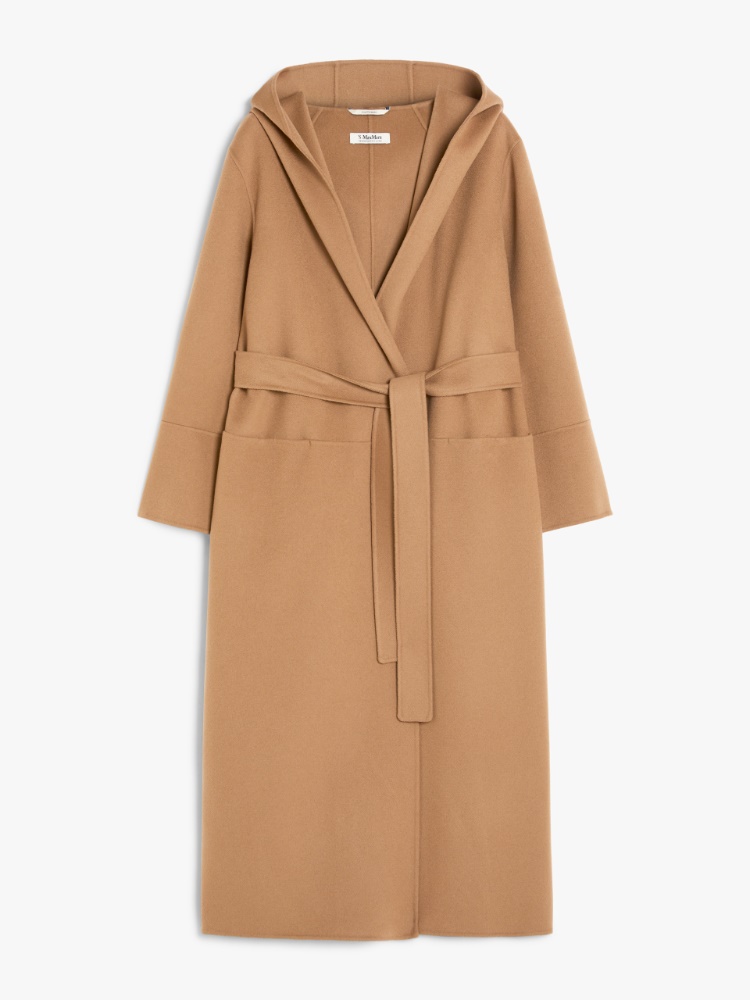 Wool hooded wrap coat - 驼色 - Marina Rinaldi