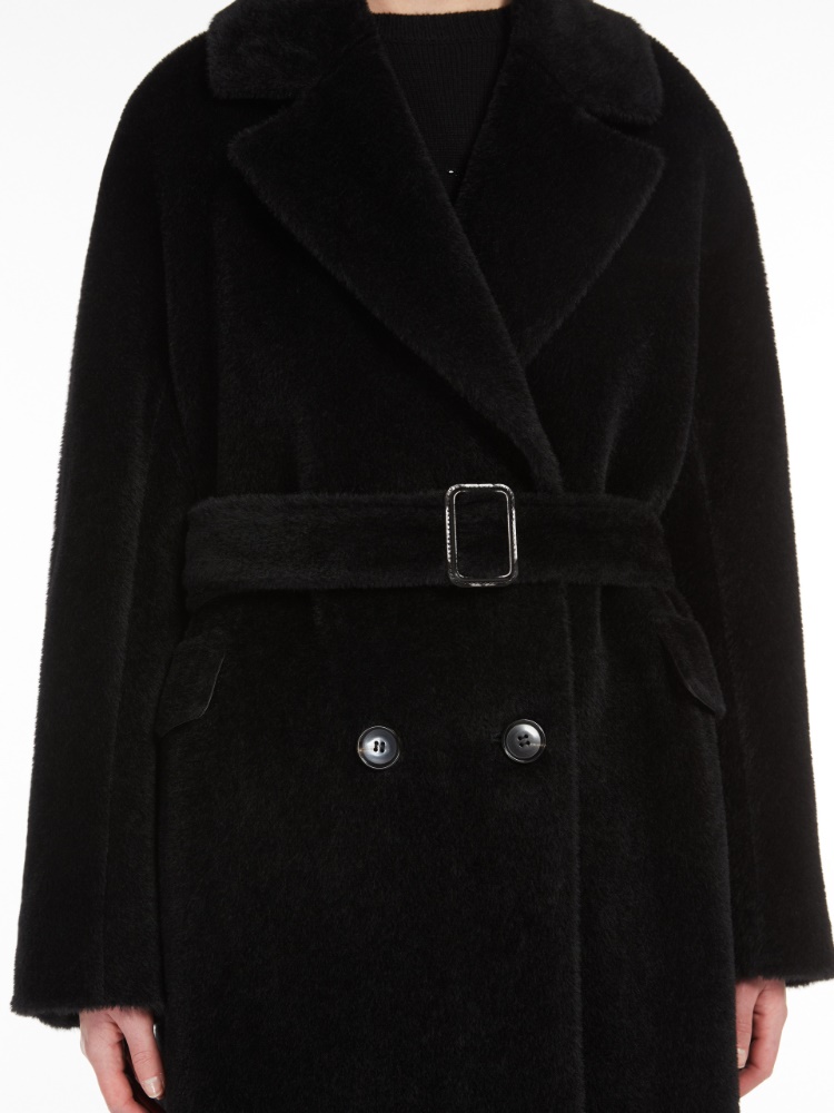Wool and alpaca double-breasted coat - 黑色 - Marina Rinaldi - 4