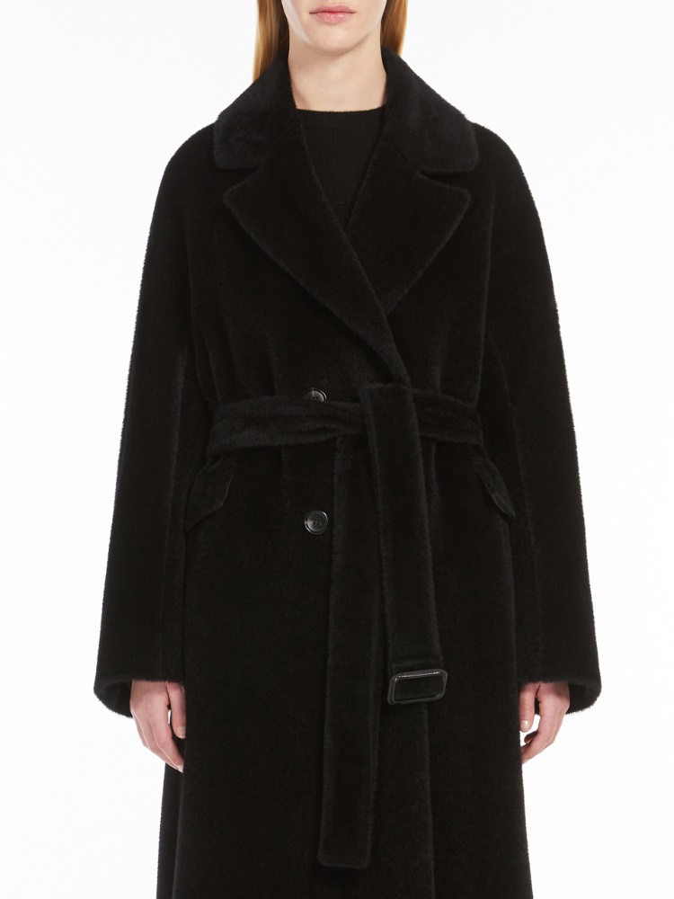 Wool and alpaca double-breasted coat - 黑色 - Marina Rinaldi - 5