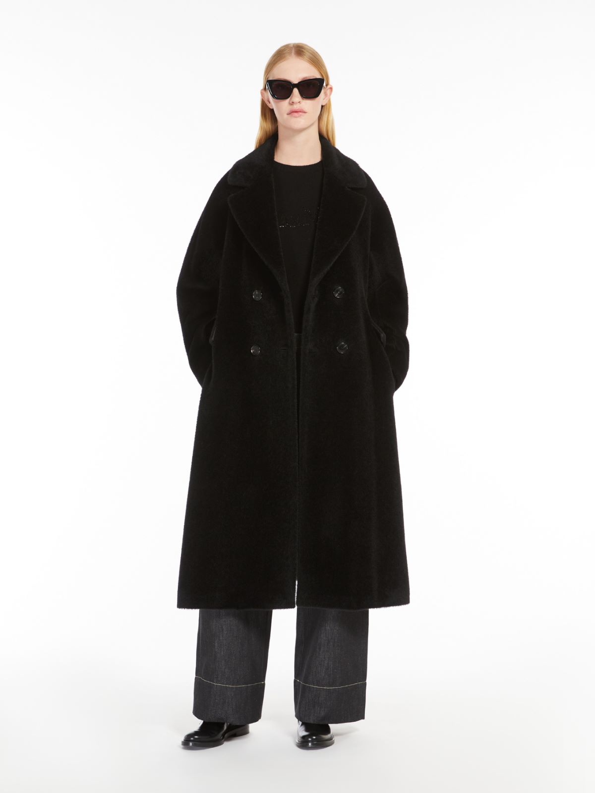 Wool and alpaca double-breasted coat - 黑色 - Marina Rinaldi