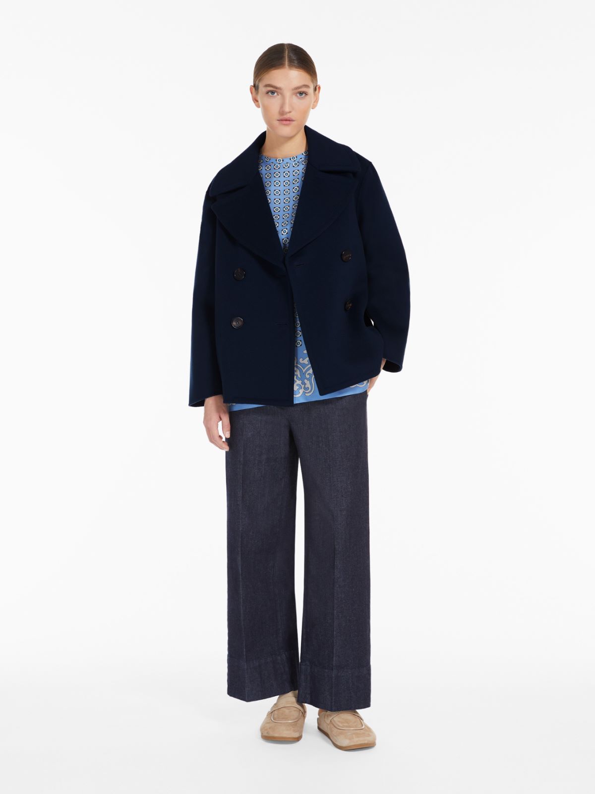 Wool pea coat - 深蓝色 - Marina Rinaldi