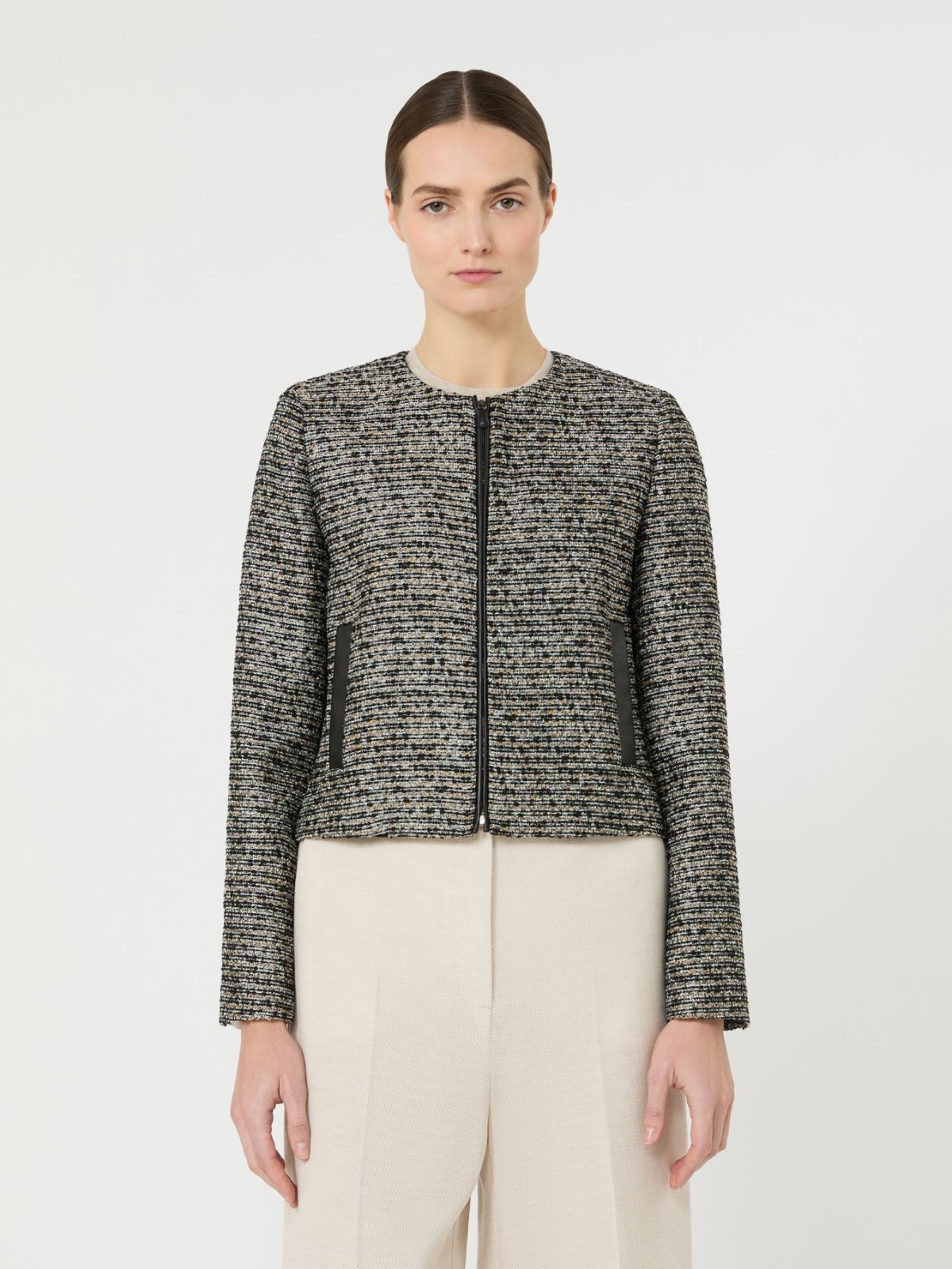 Wool basketweave cropped jacket - 黑色 - Marina Rinaldi - 2