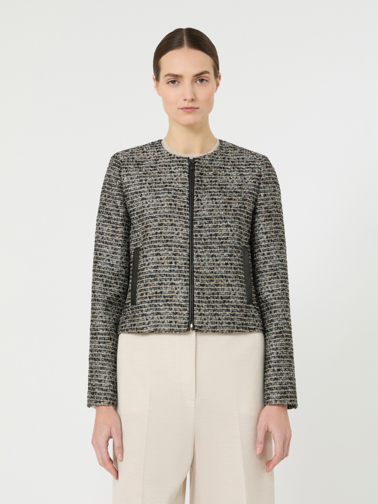 Wool basketweave cropped jacket - 黑色 - Marina Rinaldi - 2