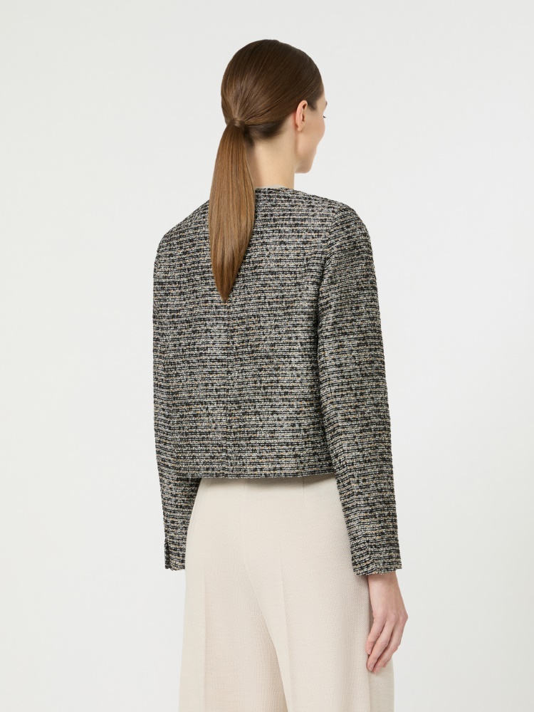 Wool basketweave cropped jacket - 黑色 - Marina Rinaldi - 3