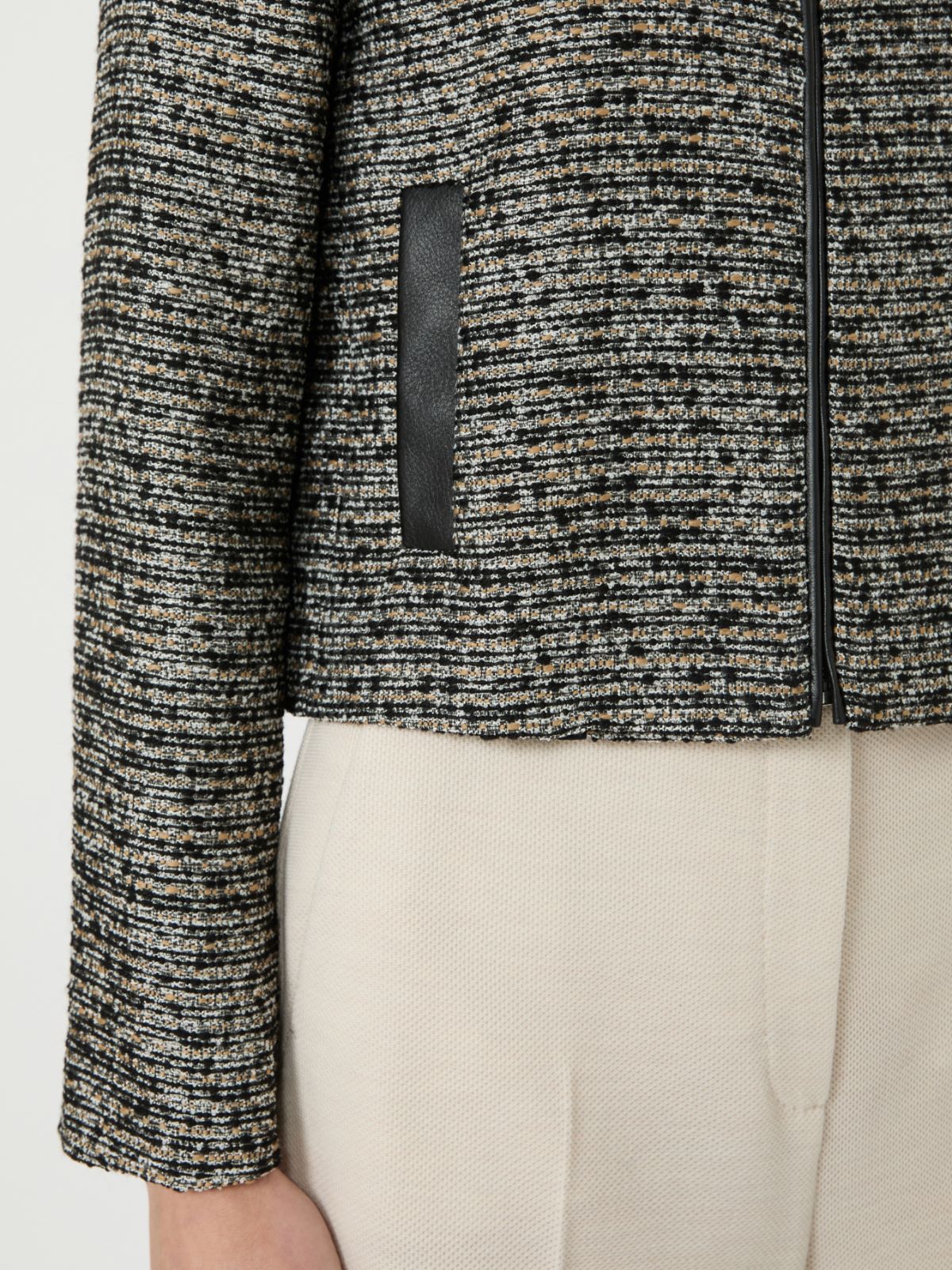 Wool basketweave cropped jacket - 黑色 - Marina Rinaldi - 4