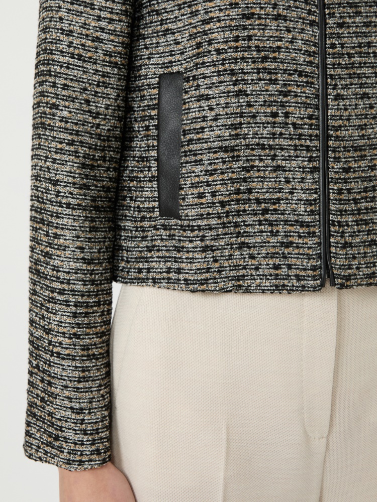Wool basketweave cropped jacket - 黑色 - Marina Rinaldi - 4