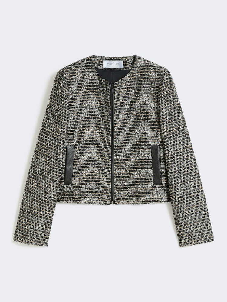 Wool basketweave cropped jacket - 黑色 - Marina Rinaldi - 6