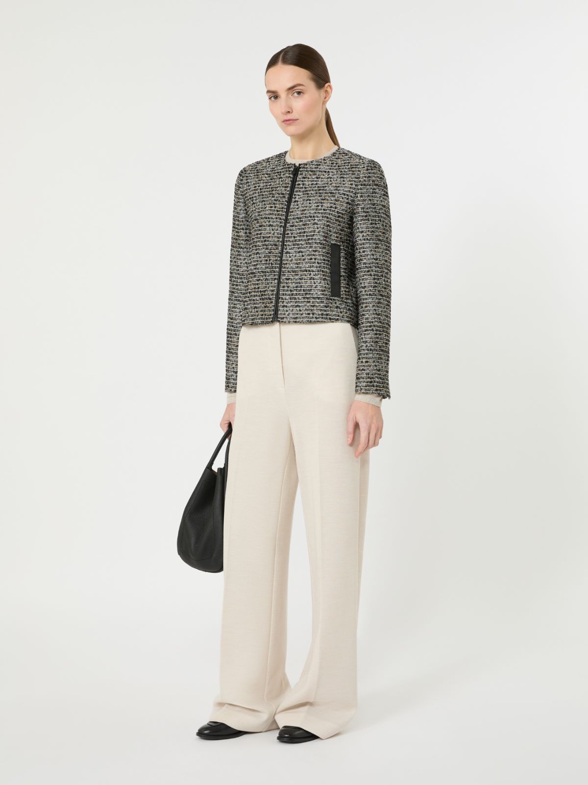 Wool basketweave cropped jacket - 黑色 - Marina Rinaldi
