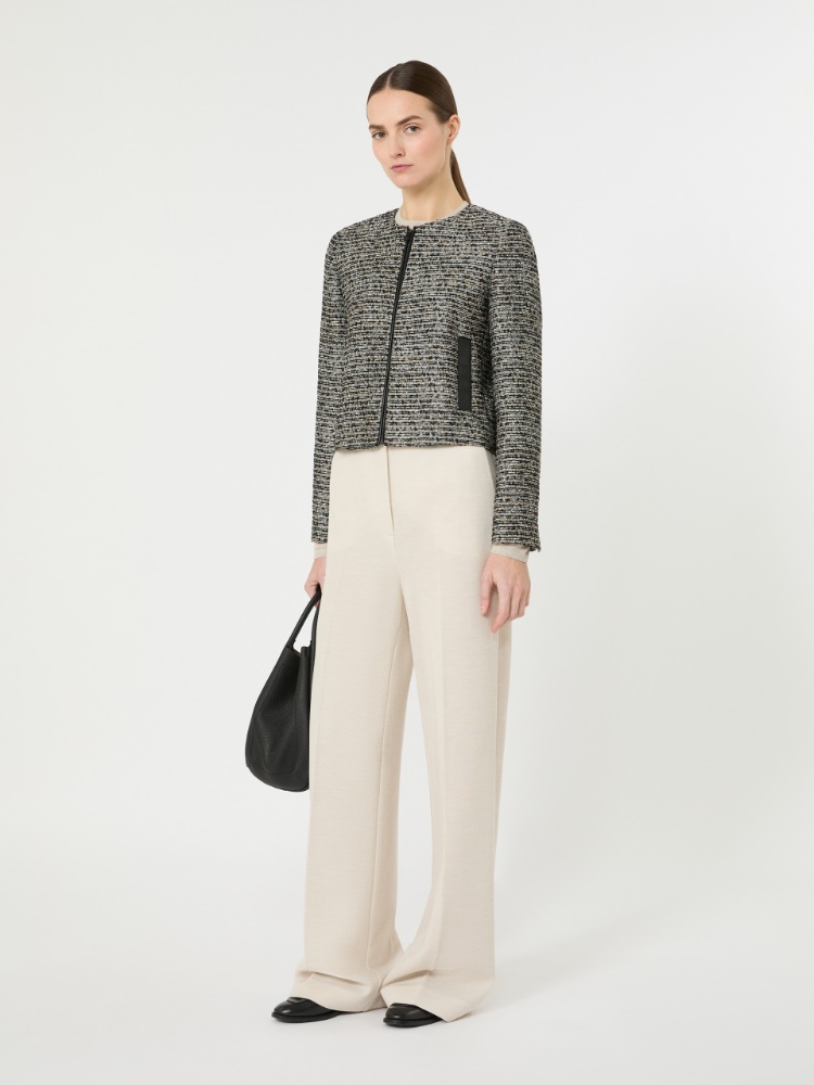 Wool basketweave cropped jacket - 黑色 - Marina Rinaldi