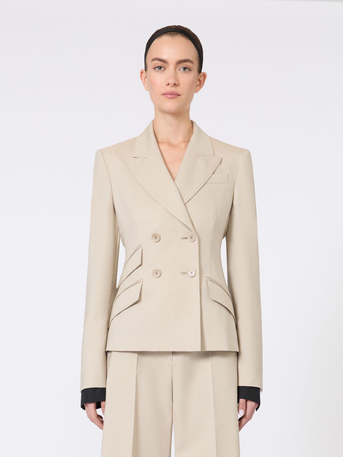 Wool, mohair and silk double-breasted blazer - 米色 - Marina Rinaldi - 2