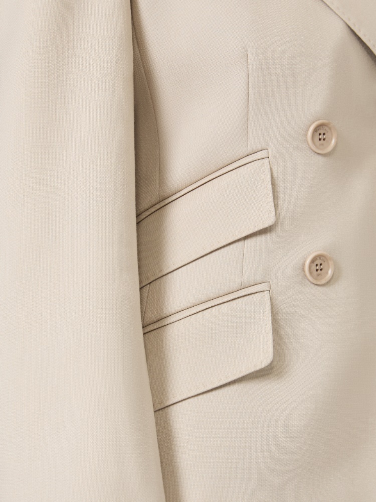 Wool, mohair and silk double-breasted blazer - 米色 - Marina Rinaldi - 4