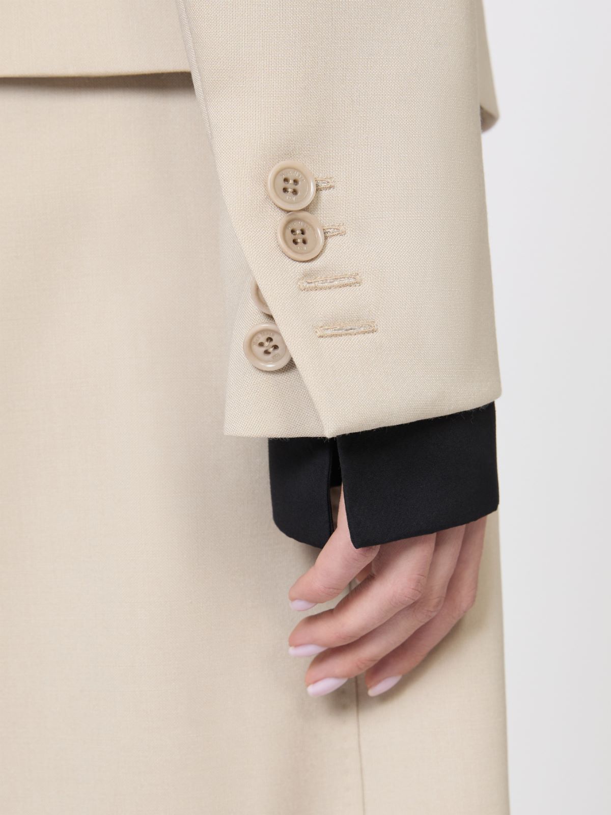 Wool, mohair and silk double-breasted blazer - 米色 - Marina Rinaldi - 5