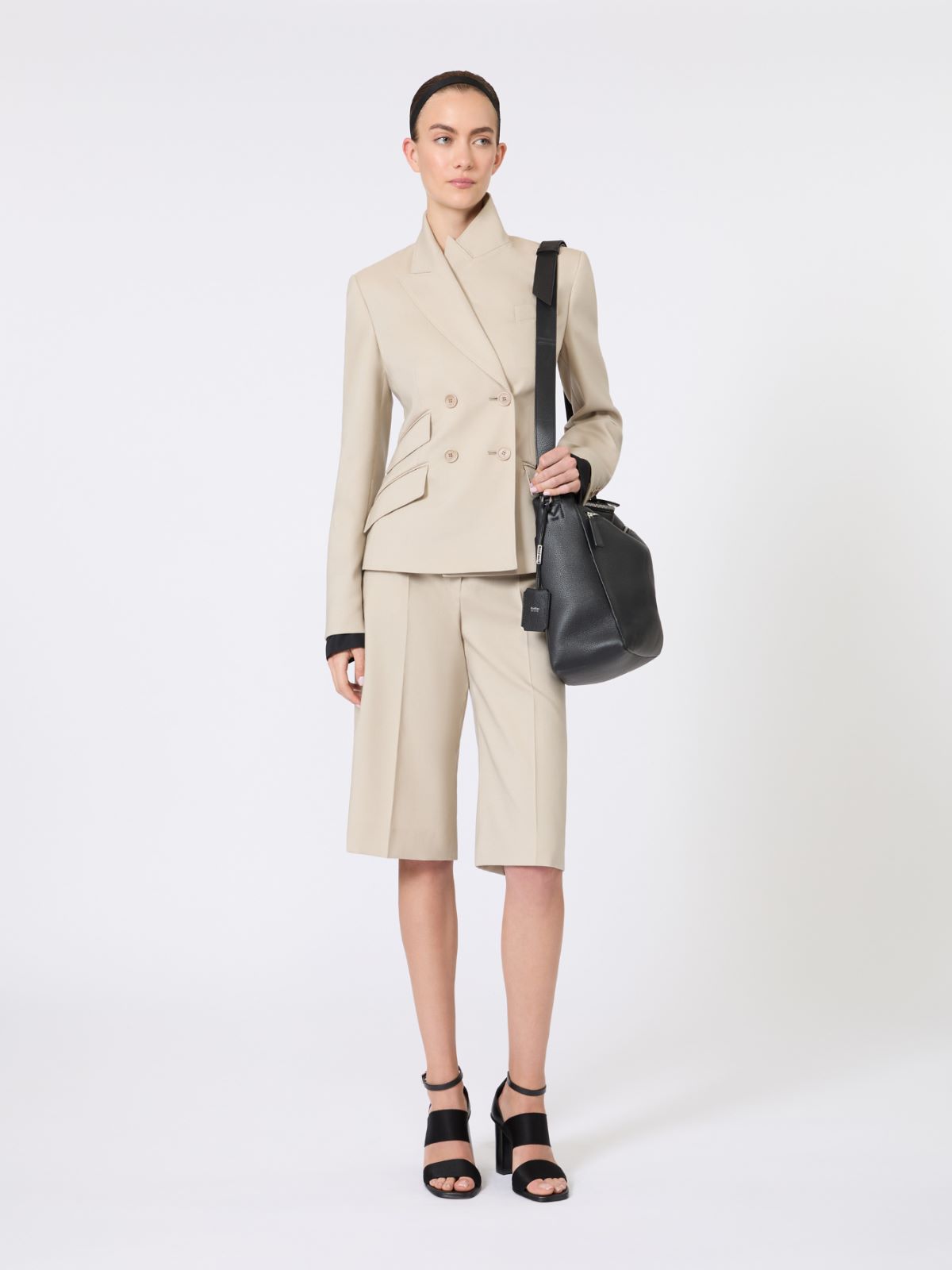 Wool, mohair and silk double-breasted blazer - 米色 - Marina Rinaldi