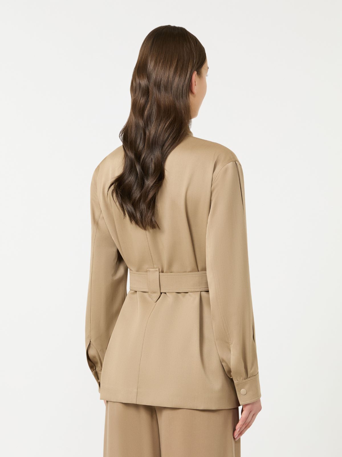 绵羊毛衬衫领系带夹克外套 - 浅棕色 - Marina Rinaldi - 3