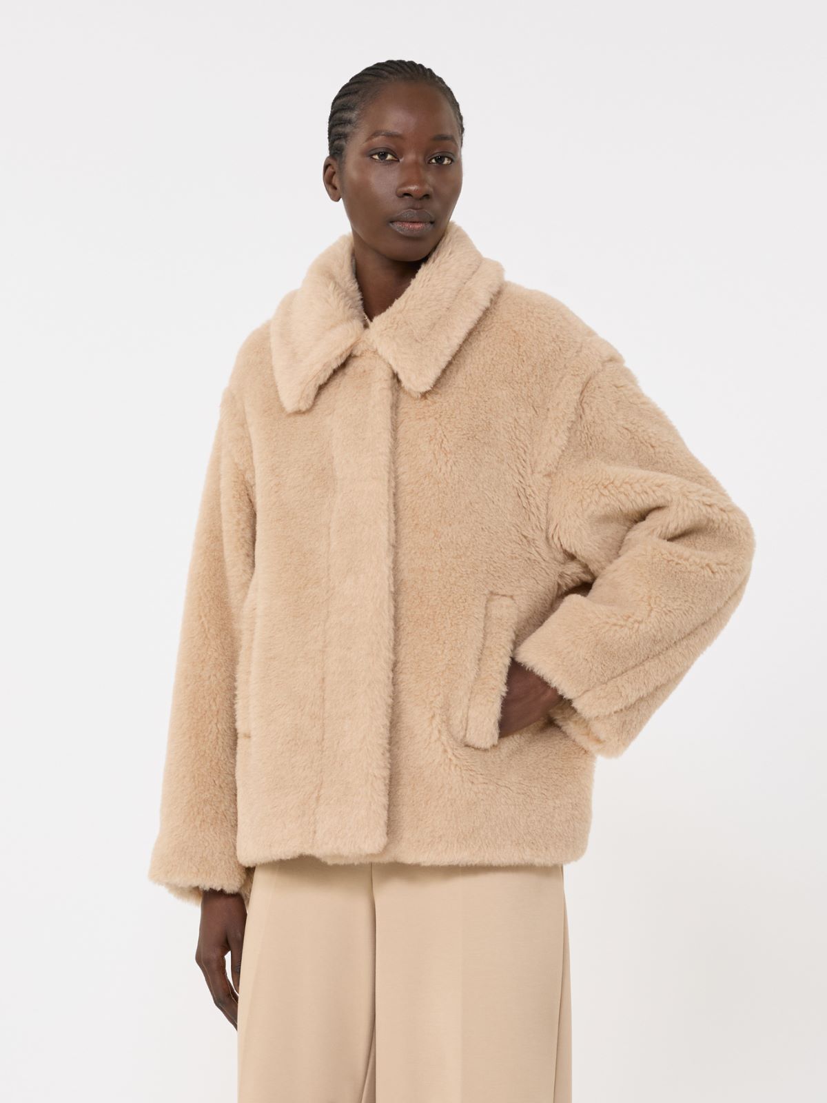 Cropped Teddy coat in alpaca and wool - 白色 - Marina Rinaldi - 2
