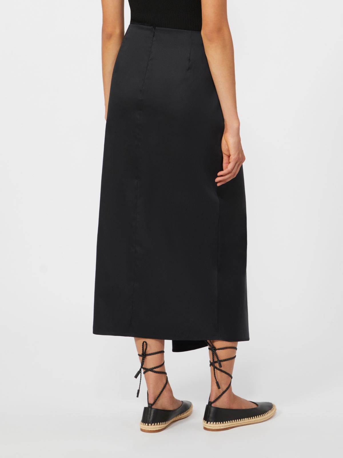 棉质混纺纯色长款半身裙 - 黑色 - Marina Rinaldi - 3