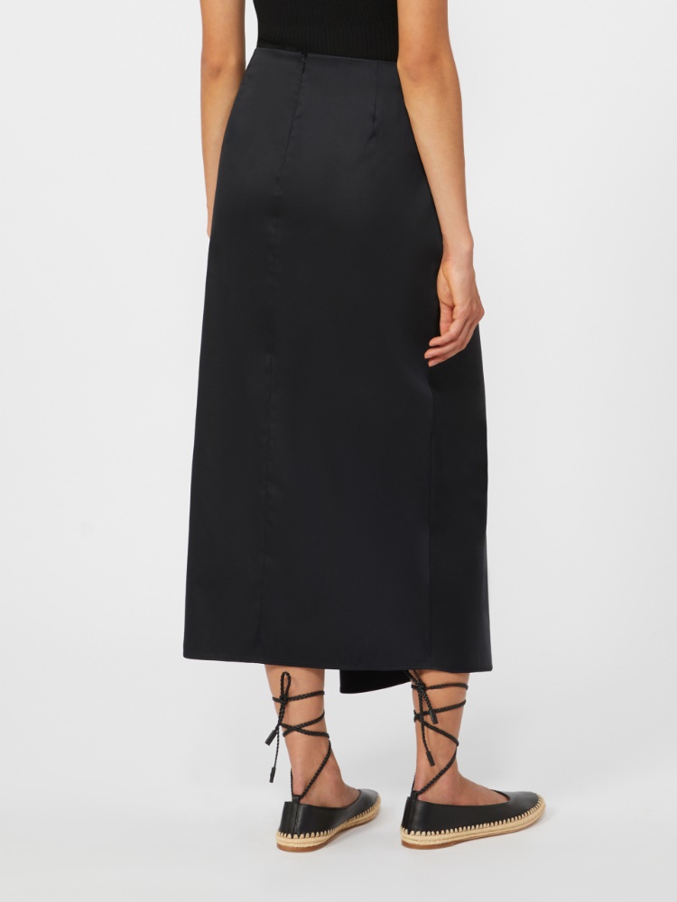 棉质混纺纯色长款半身裙 - 黑色 - Marina Rinaldi - 3
