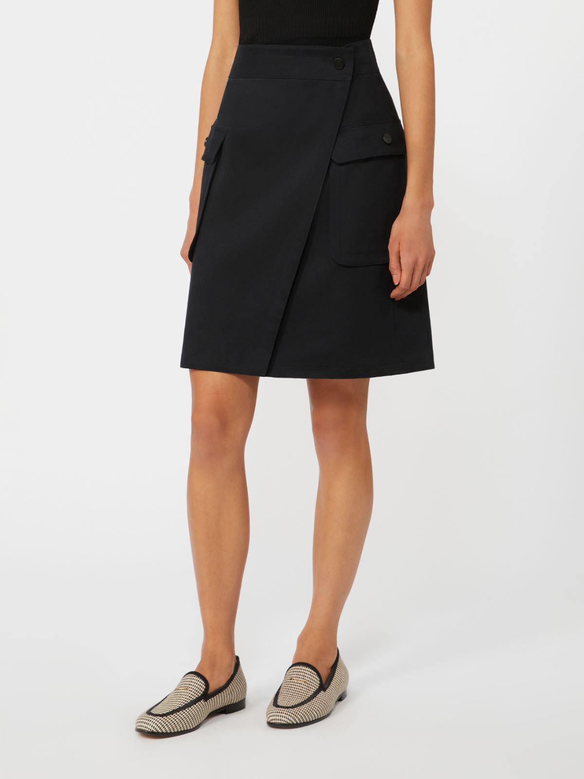 Stretch cotton wrap skirt - 黑色 - Marina Rinaldi - 2
