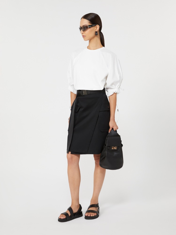 Stretch cotton wrap skirt - 黑色 - Marina Rinaldi