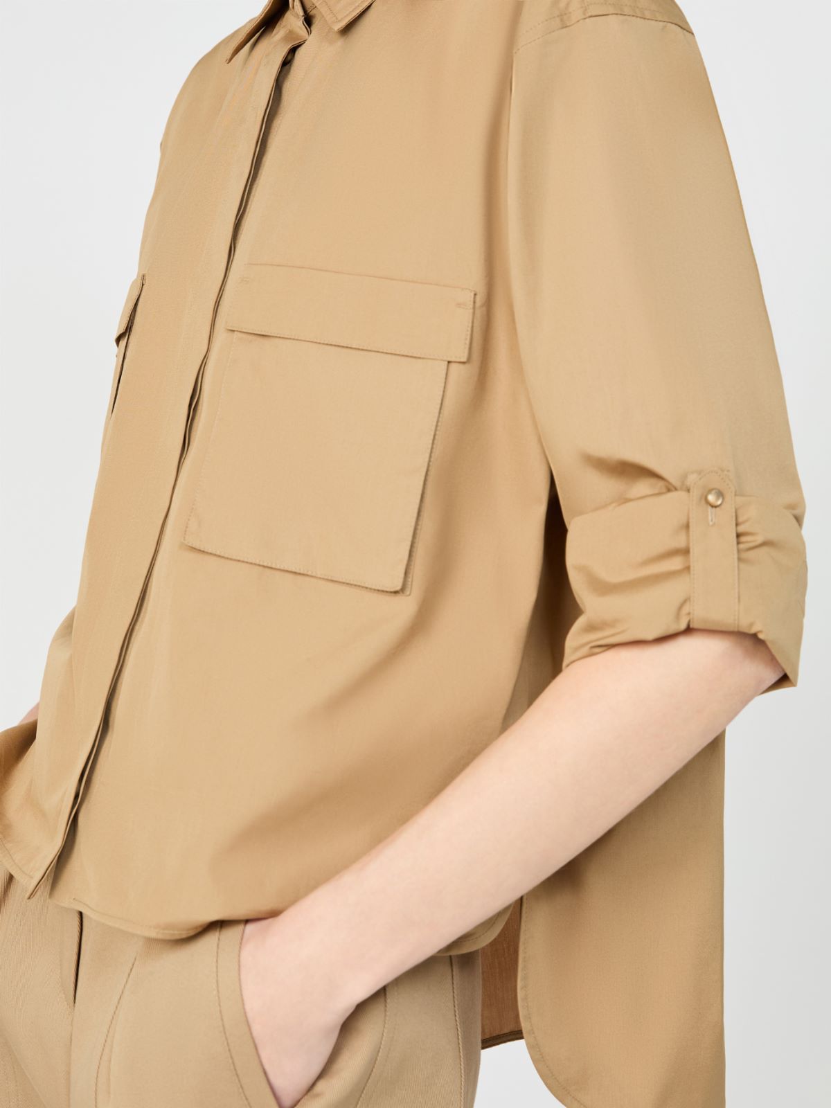 Cotton poplin cropped shirt - 米色 - Marina Rinaldi - 4