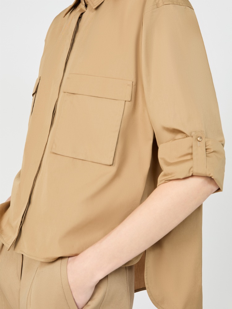 Cotton poplin cropped shirt - 米色 - Marina Rinaldi - 4