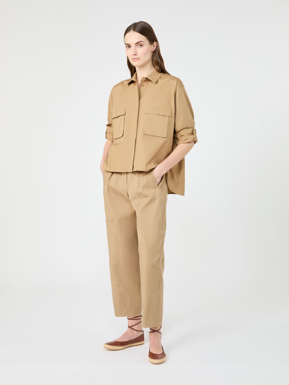 Cotton poplin cropped shirt - 米色 - Marina Rinaldi