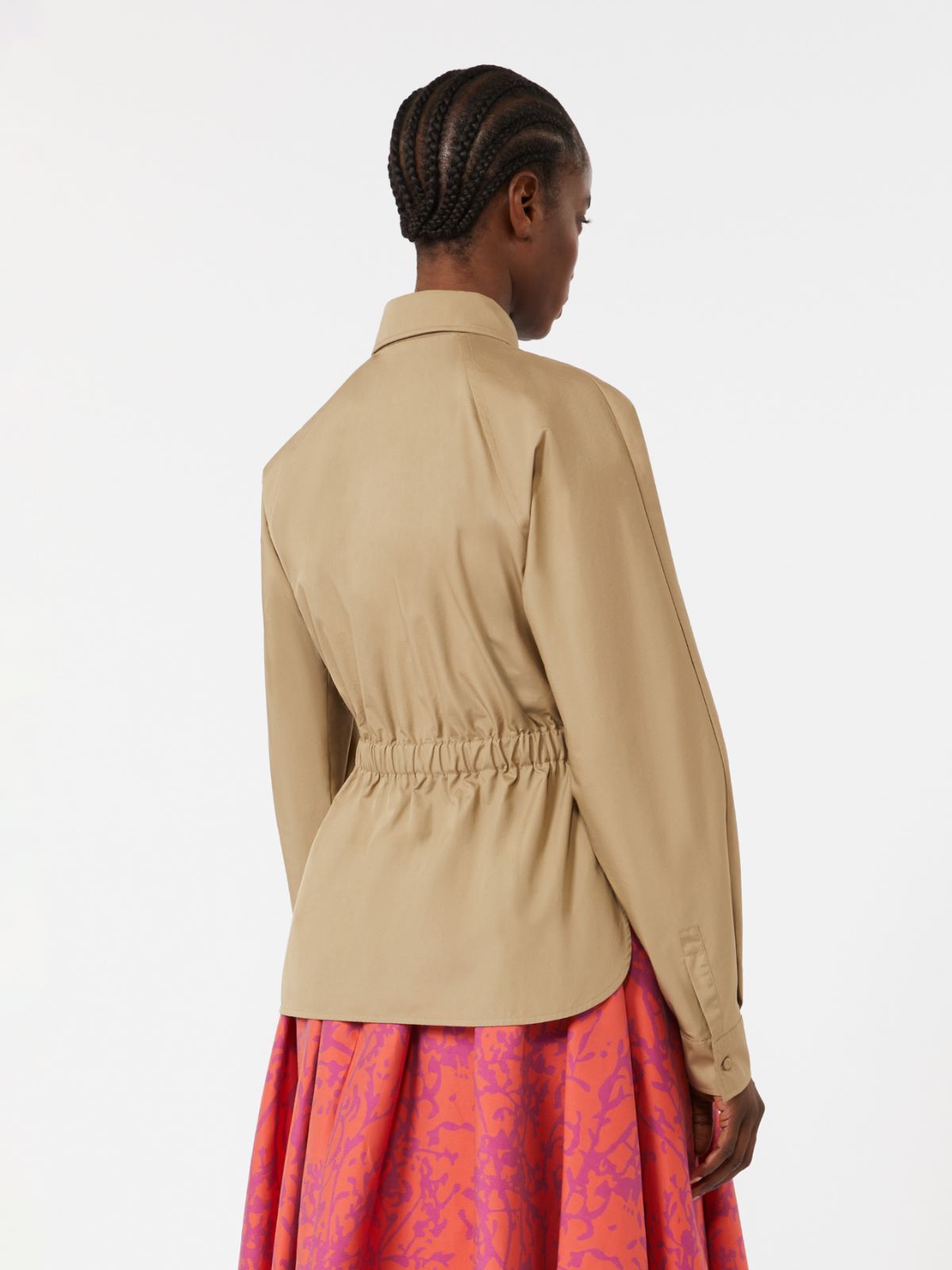 棉质抽绳纯色衬衫 - 绿色 - Marina Rinaldi - 3