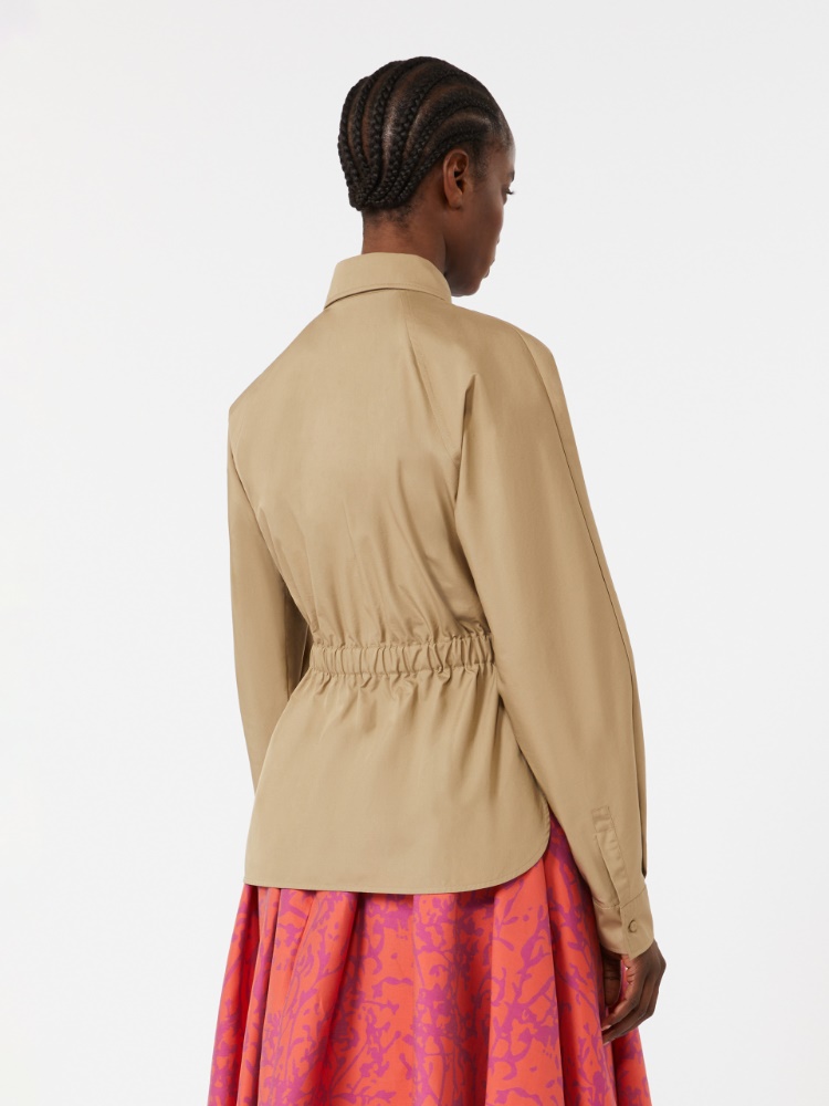 棉质抽绳纯色衬衫 - 绿色 - Marina Rinaldi - 3