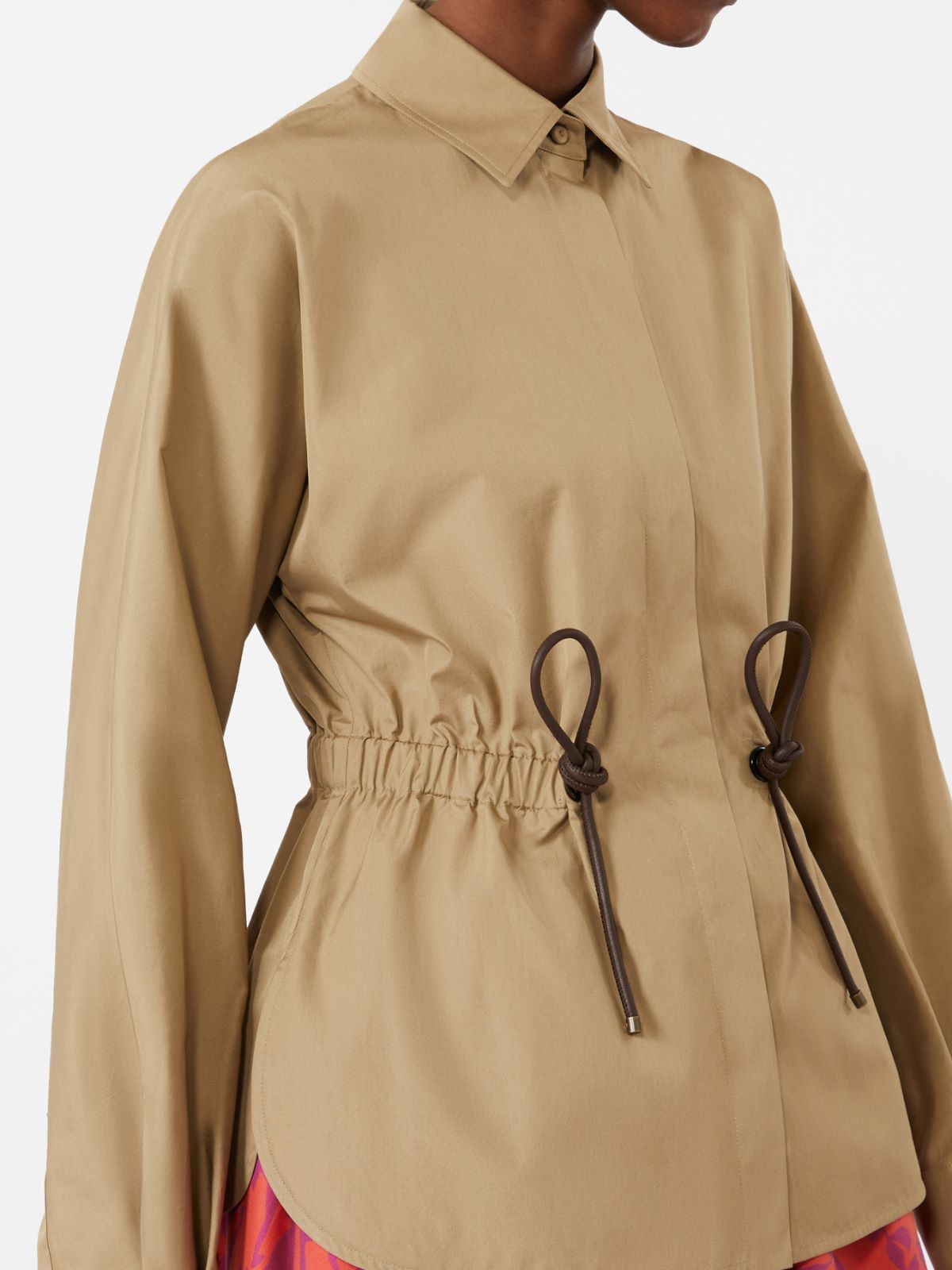 棉质抽绳纯色衬衫 - 绿色 - Marina Rinaldi - 4