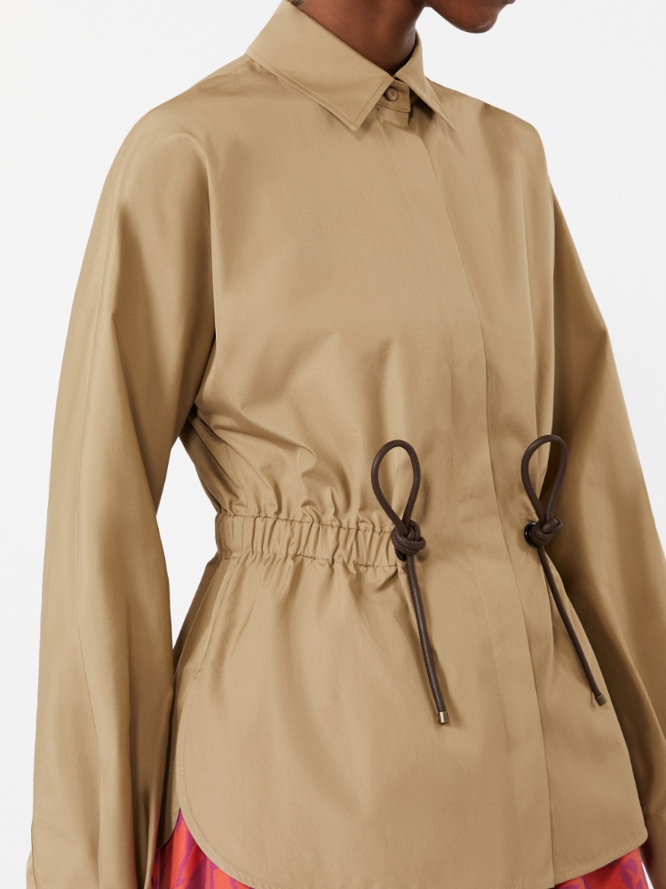 棉质抽绳纯色衬衫 - 绿色 - Marina Rinaldi - 4