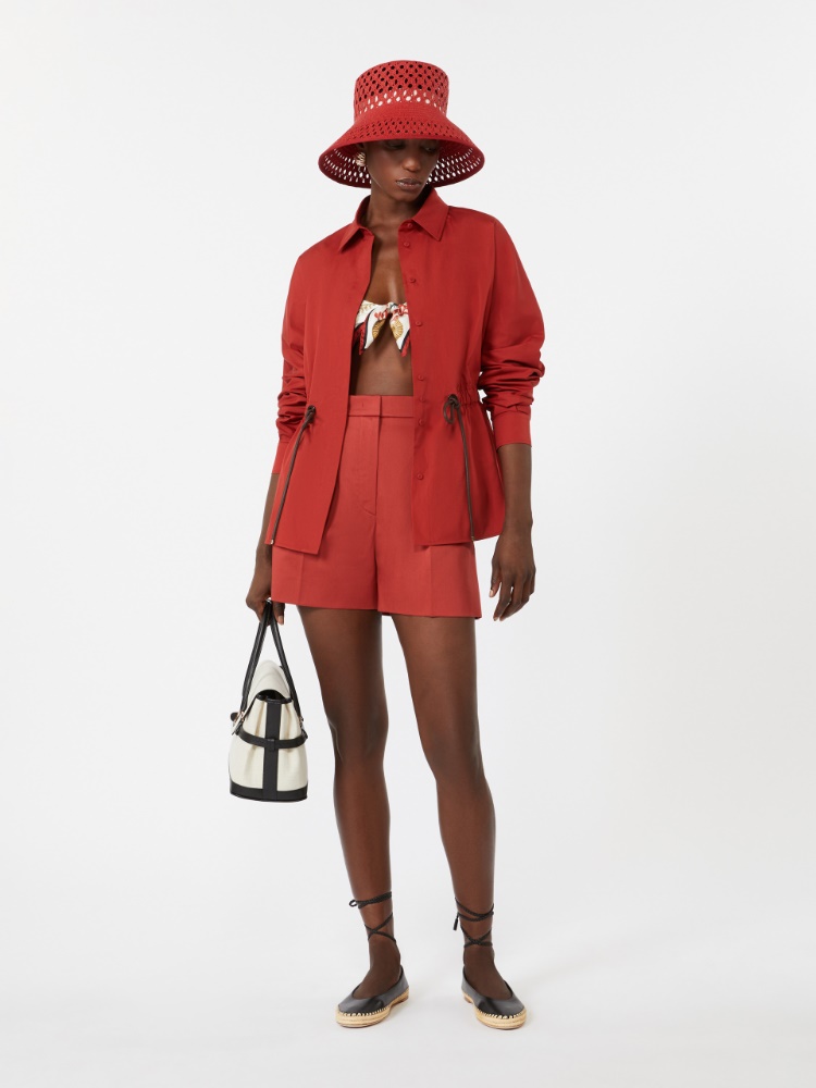 棉质抽绳纯色衬衫 - 紅色 - Marina Rinaldi - 2