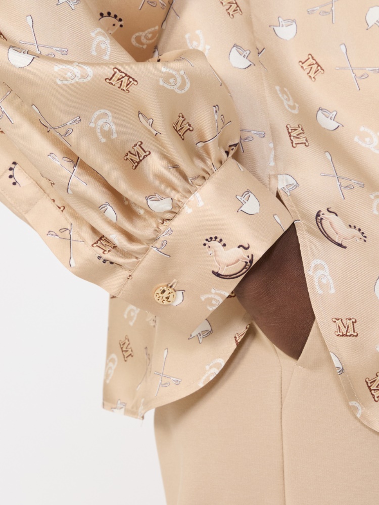 Printed silk pussy-bow shirt - 白色 - Marina Rinaldi - 5