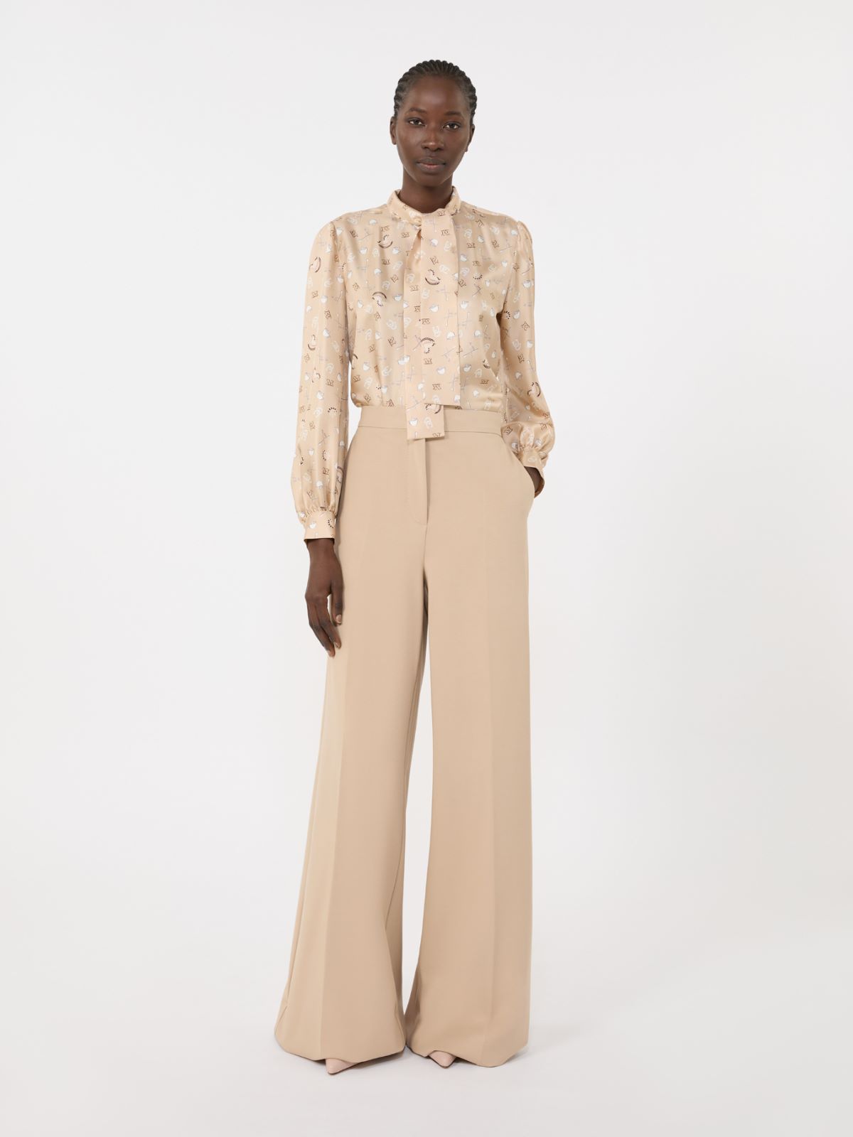 Printed silk pussy-bow shirt - 白色 - Marina Rinaldi