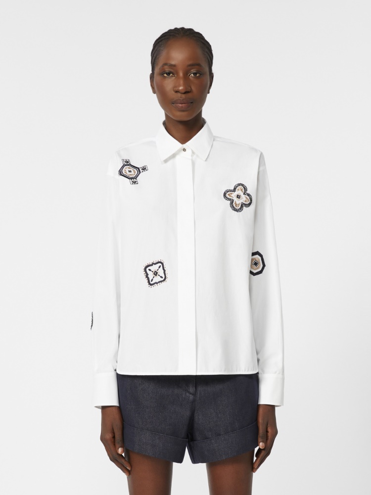 Embroidered poplin shirt - 白色 - Marina Rinaldi - 2