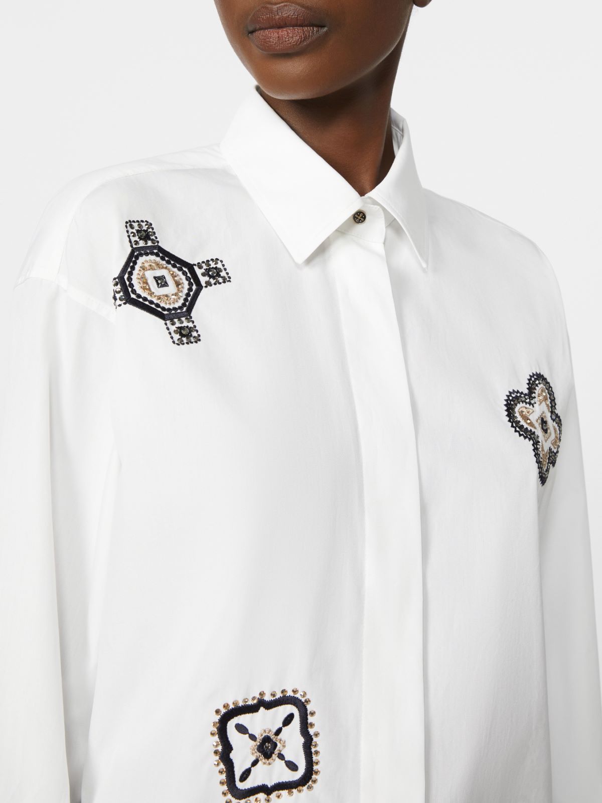Embroidered poplin shirt - 白色 - Marina Rinaldi - 4
