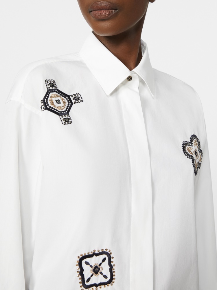 Embroidered poplin shirt - 白色 - Marina Rinaldi - 4