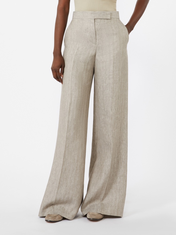 Herringbone linen twill trousers - 米色 - Marina Rinaldi - 2