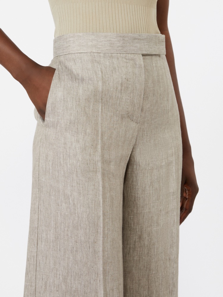 Herringbone linen twill trousers - 米色 - Marina Rinaldi - 4
