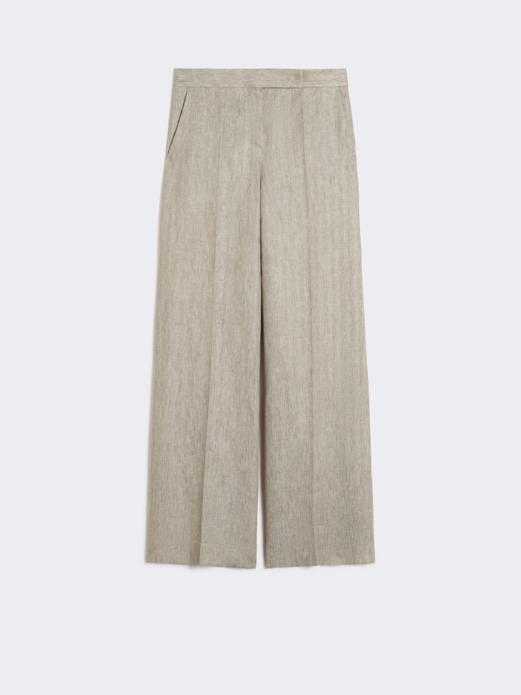 Herringbone linen twill trousers - 米色 - Marina Rinaldi