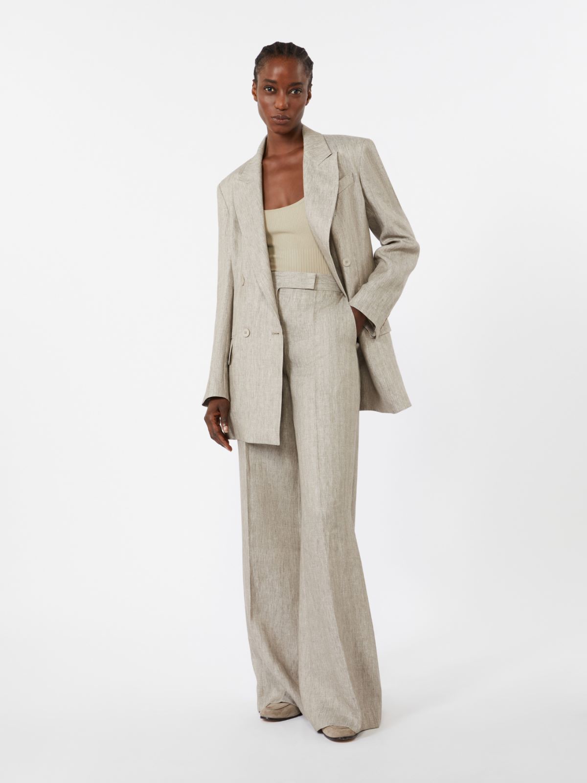 Herringbone linen twill trousers - 米色 - Marina Rinaldi