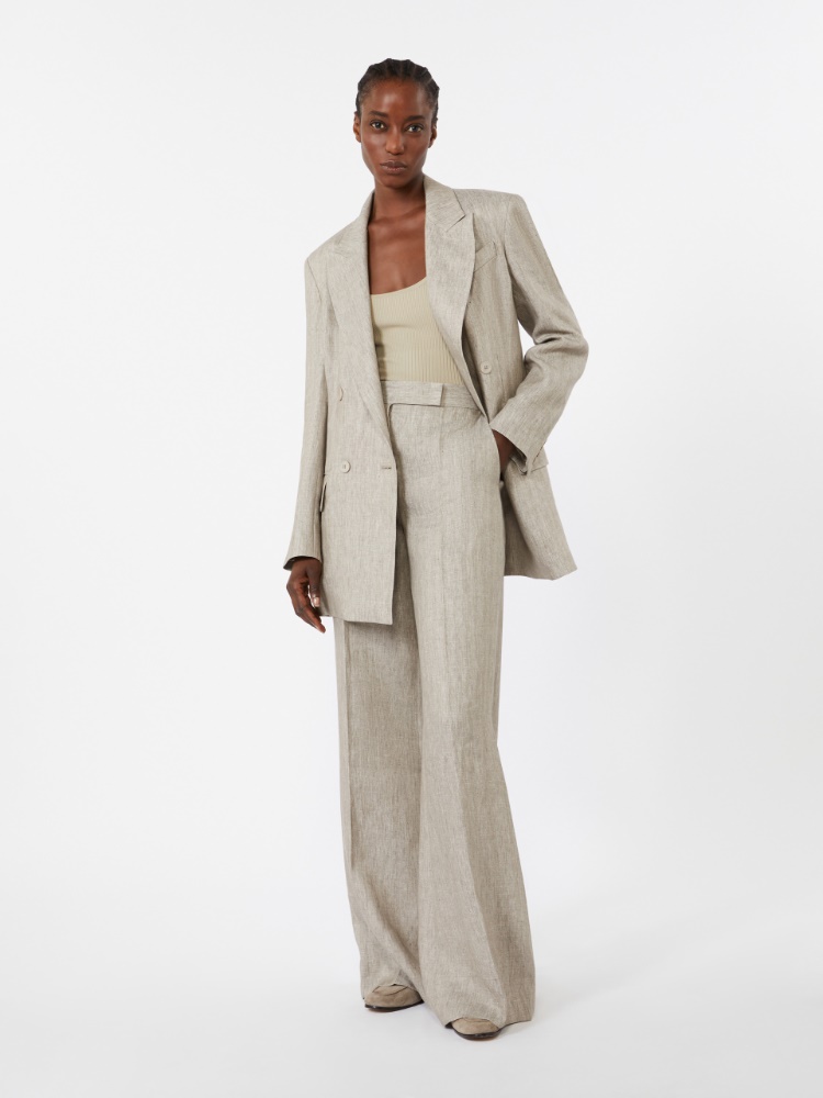 Herringbone linen twill trousers - 米色 - Marina Rinaldi