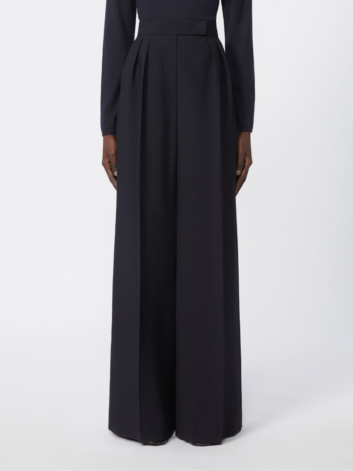 绵羊毛混纺阔腿长裤 - 蓝色 - Marina Rinaldi - 2