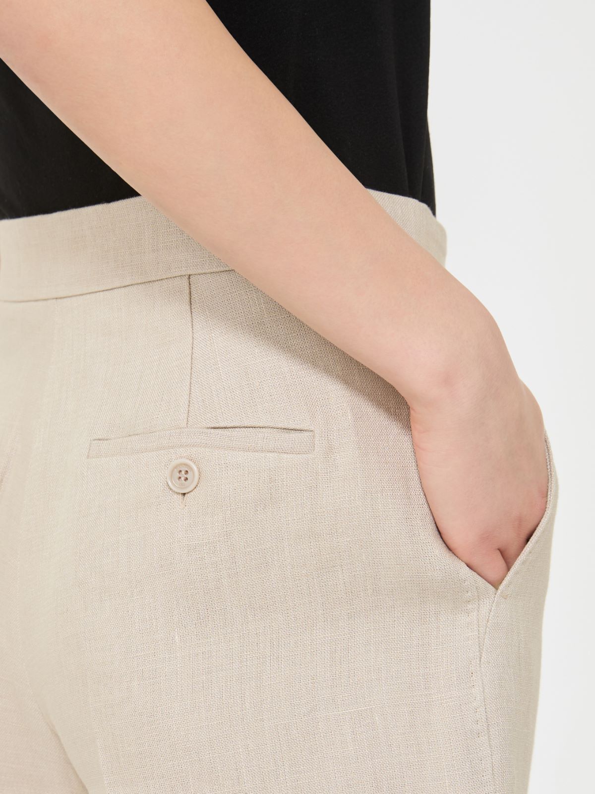 Linen basketweave shorts - 米色 - Marina Rinaldi - 4