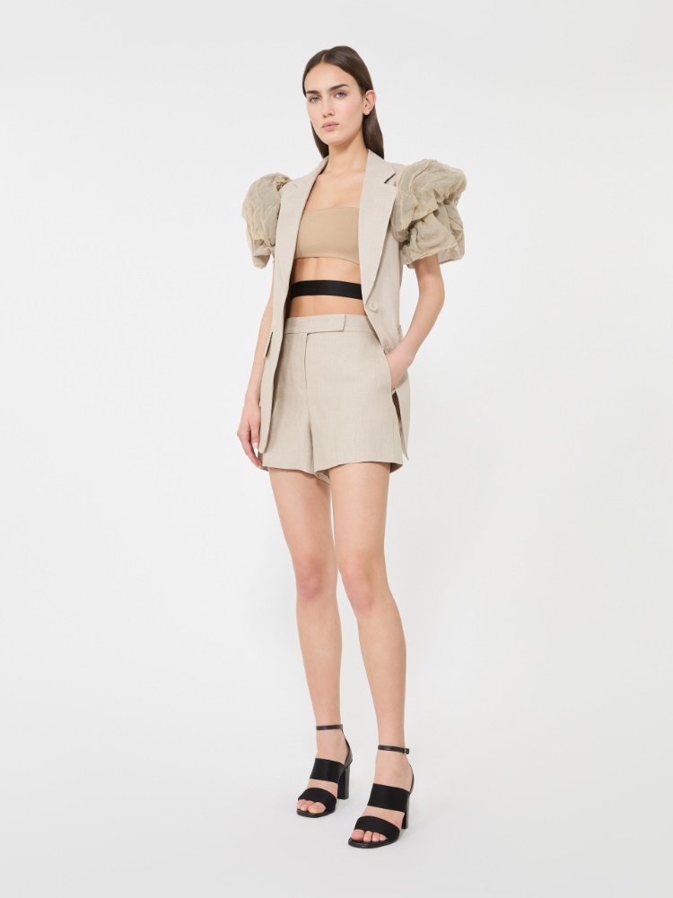 Linen basketweave shorts - 米色 - Marina Rinaldi - 2