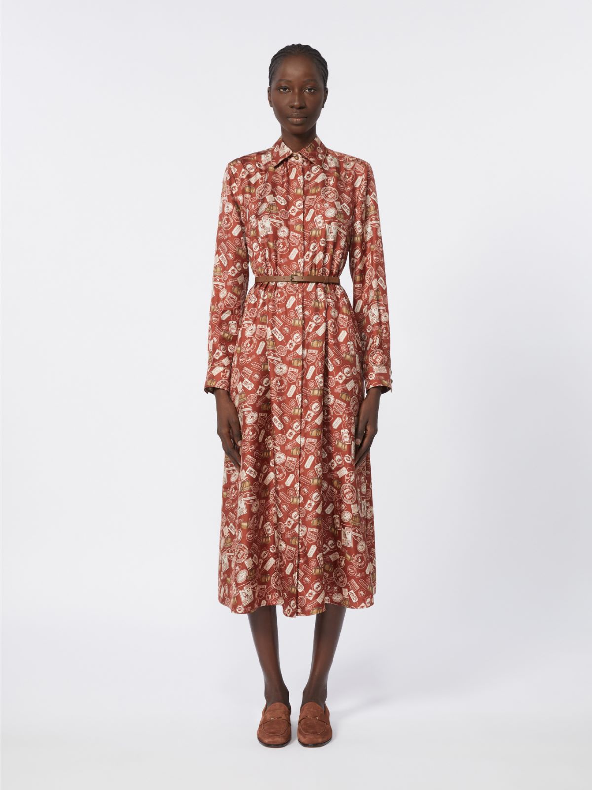 Printed silk shirt dress - 褐色 - Marina Rinaldi - 2