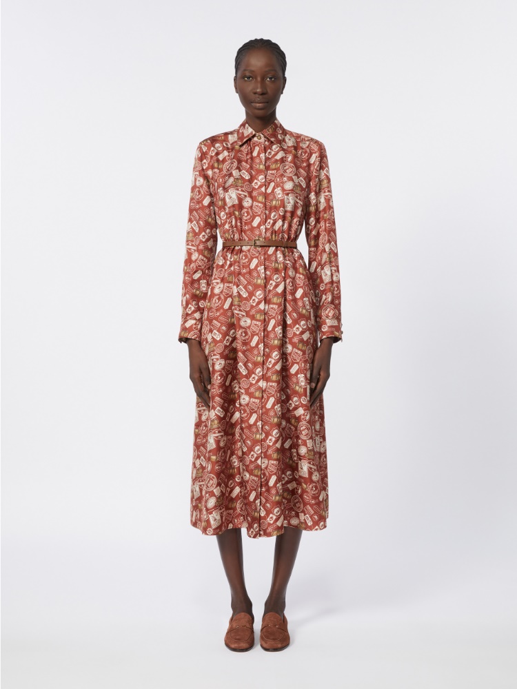 Printed silk shirt dress - 褐色 - Marina Rinaldi - 2