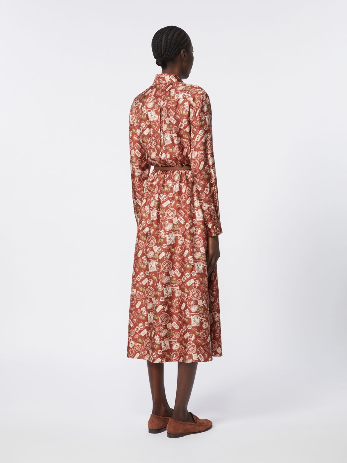 Printed silk shirt dress - 褐色 - Marina Rinaldi - 3