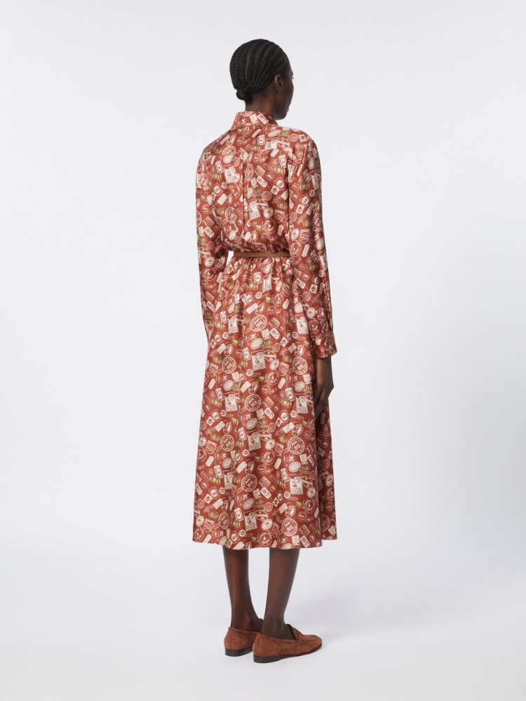 Printed silk shirt dress - 褐色 - Marina Rinaldi - 3