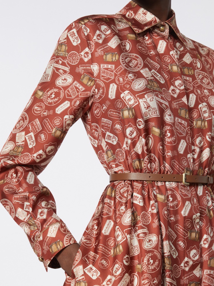 Printed silk shirt dress - 褐色 - Marina Rinaldi - 4